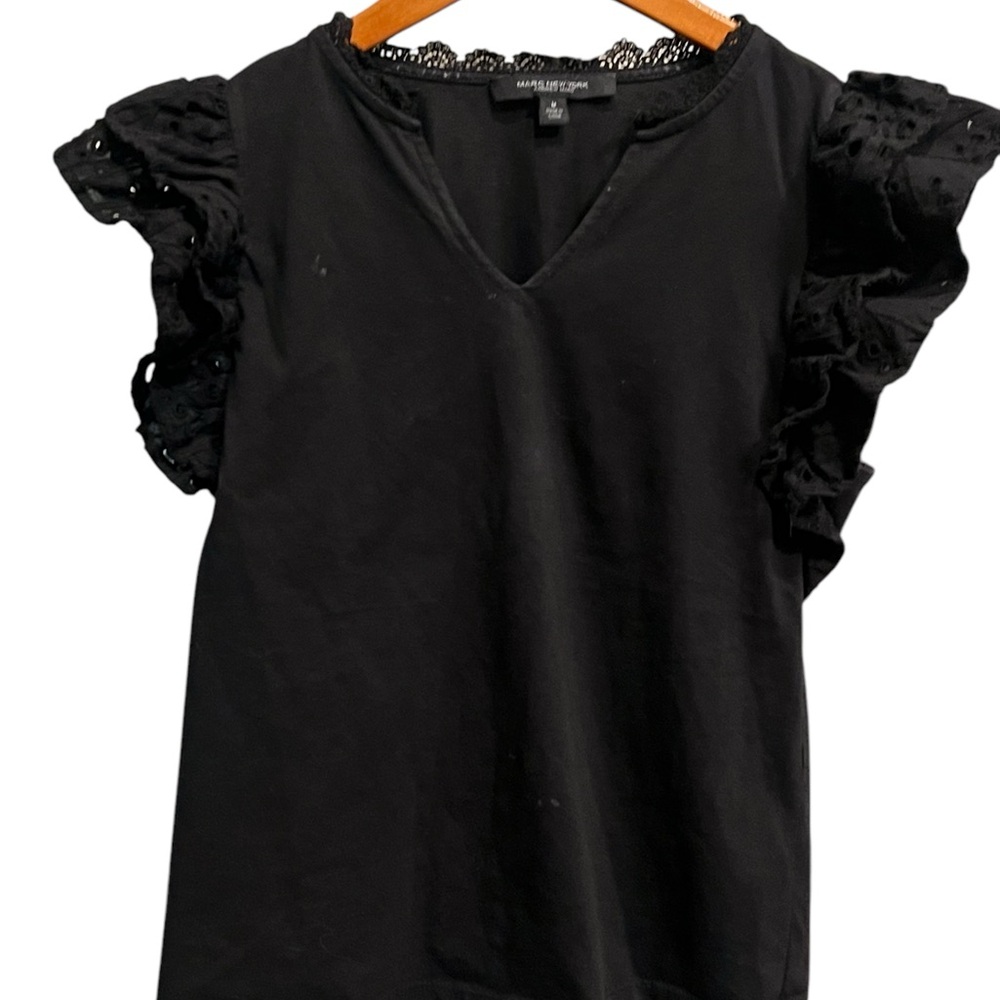 Black Ruffled Sleeve Top - Picture 3 of 11